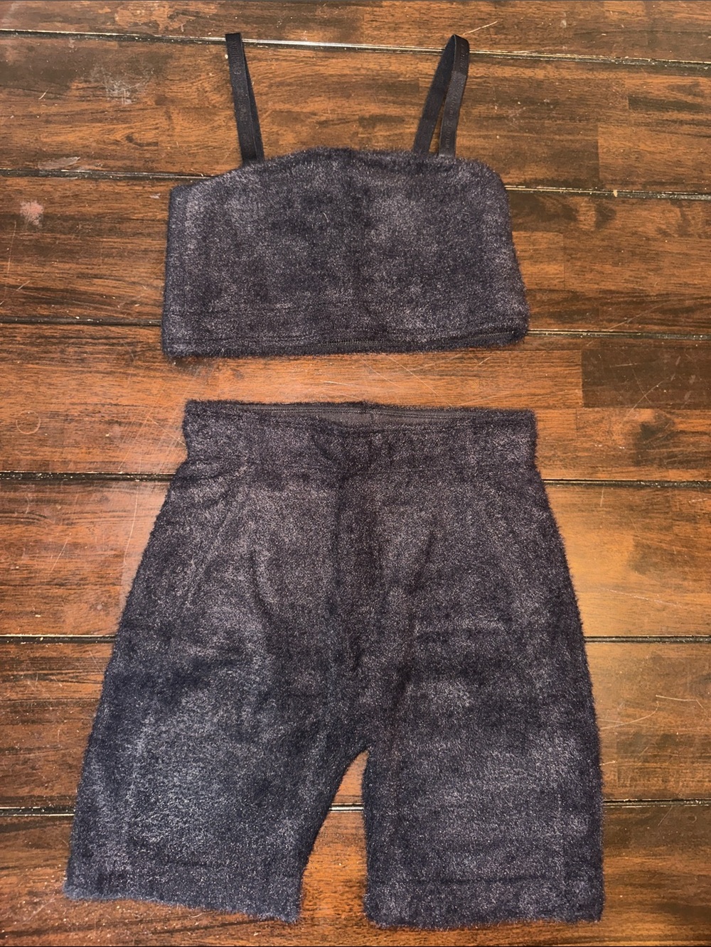 Gymshark Black Fuzzy Bralette & High-Waist Shorts Set - Picture 1 of 5